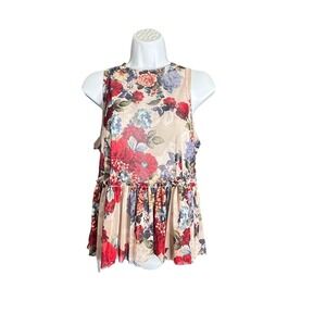 Vtg‎ Y2K Ginger G Women Sheer Floral Ruffled Blouse Size M Cottage Core Romantic